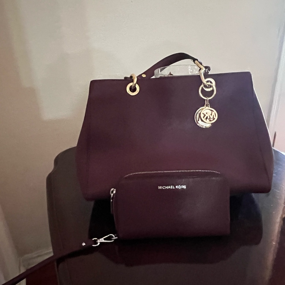 Michael Kors Dark Purple Satchel and Pouch Set